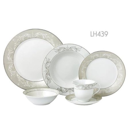 LORENZO IMPORT Lorenzo Import LH439 24 Piece Border Porcelain Dinnerware Set & Service for 4 - Olympia - Mix & Match; Silver LH439